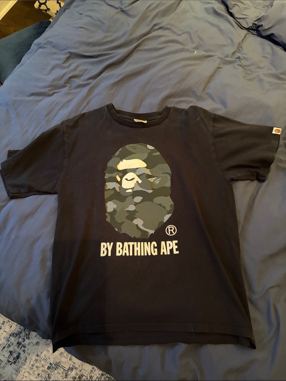 Bape Black Tee with Olive Camo Ape Head